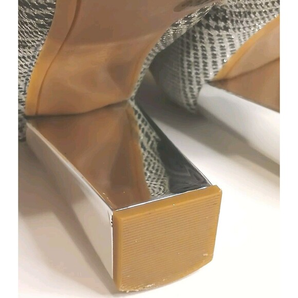 Gianni Bini Sz 6.5 Black White Metallic Houndstooth Tall Boots Mirror Heels EUC - Picture 11 of 16